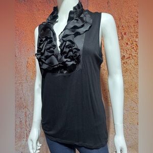 Black Sleeveless Ruffle Blouse